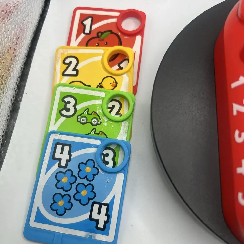 COMPLETE Fisher-Price Laugh & Learn Counting & Colors UNO WORKS 5 Cards & Ring
